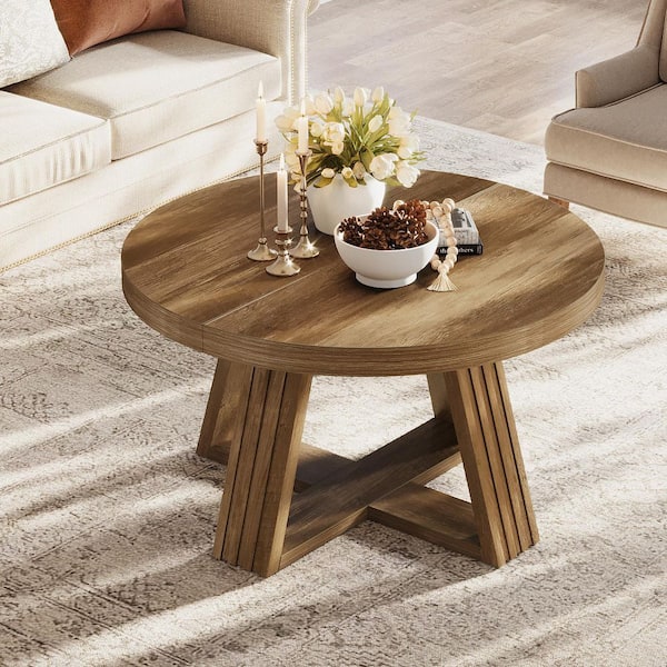 Meyer&Cross Holm 32 in. Antiqued Gray Oak Round MDF Top Coffee