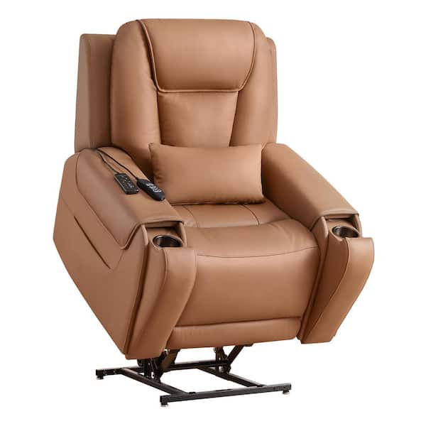 SPRUCE & SPRING Leopoldine Saddle Genuine Leather Power Lift Recliner with Adjustable Headrest, Massage, Heating, Storage Pocket