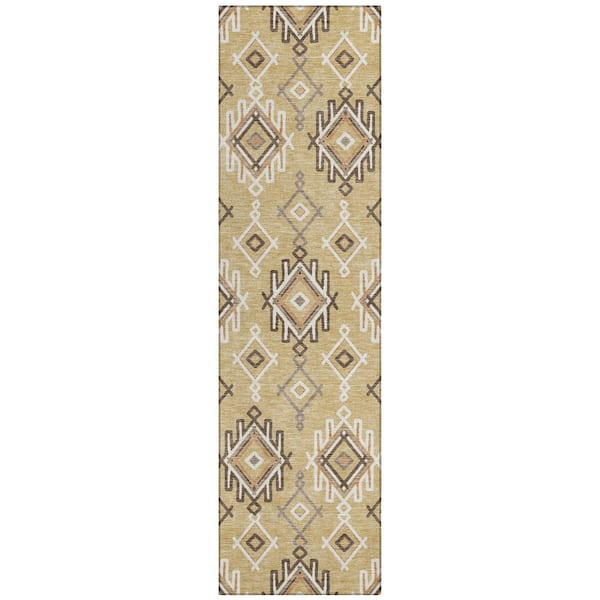 Chantille Machine Washable Indoor/Outdoor Abstract ACN3042 Gold 2 ft. x 7 ft. Runner Rug