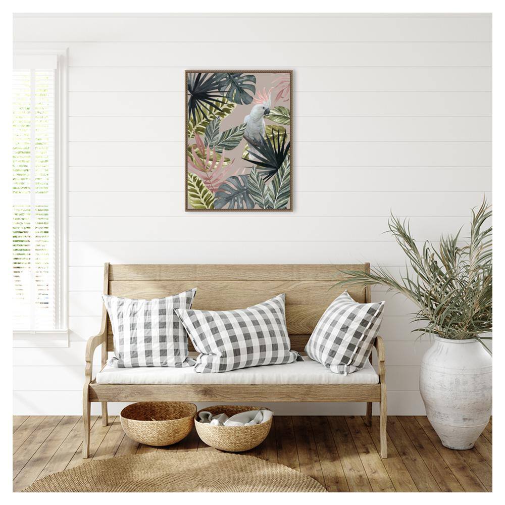 Beaded Bronze Framed Tropical Cockatoo Canvas Wall Art 23 x 30