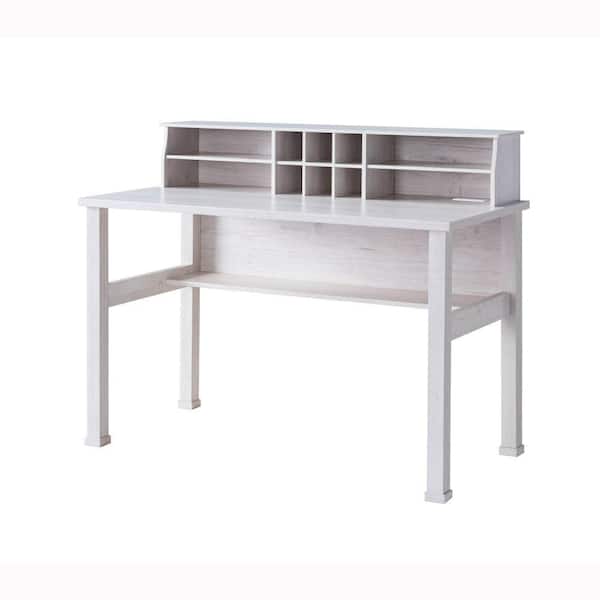 Benjara 23 in. Rectangle White Wooden Writing Desk with Open Shelving and Power Outlet