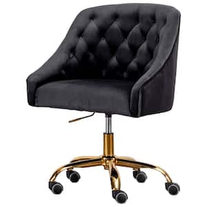 Dulce Black Velvet Swivel Task Chair with Gold Base