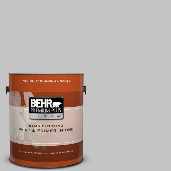 BEHR Premium Plus Ultra 1 gal. #N520-2 Silver Bullet Hi-Gloss Enamel Interior Paint and Primer in One