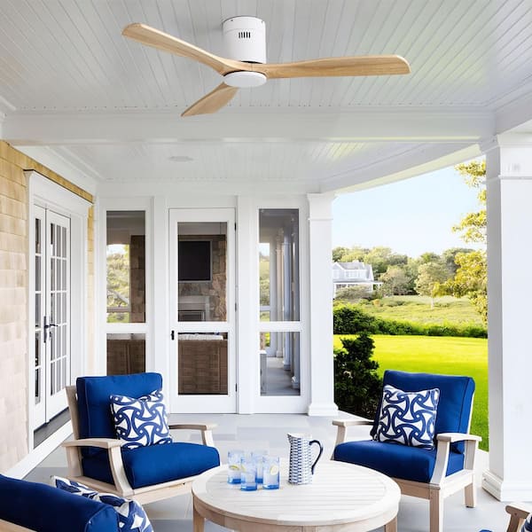 CACI Mall 52 in. Indoor/Outdoor White Low Profile Wood Ceiling Fan