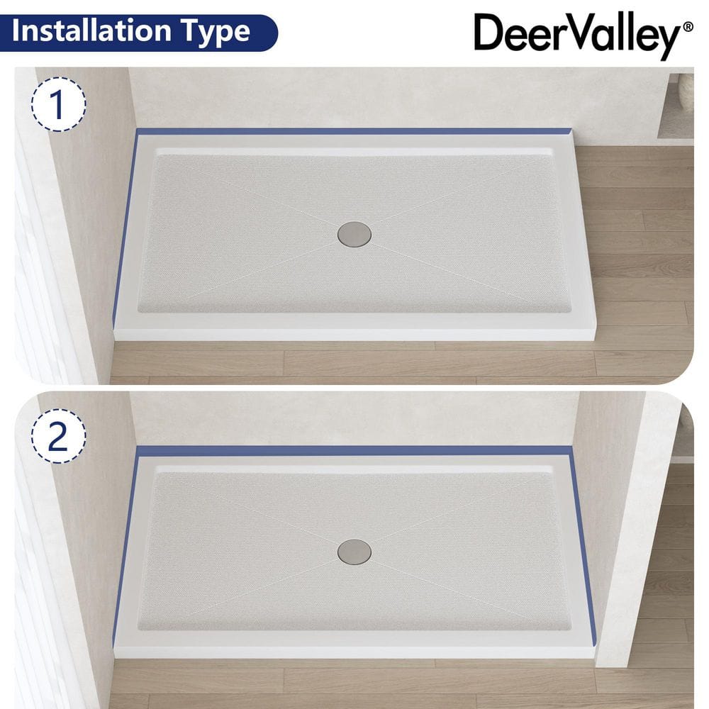 White Acrylic 60'' x 34'' Non-Slip Shower Base with Center Drain