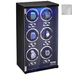 Watch Winder with 6-Super Quiet Mabuchi Motors, Blue LED Light and Adapter, High-Density Board Shell and Black PU