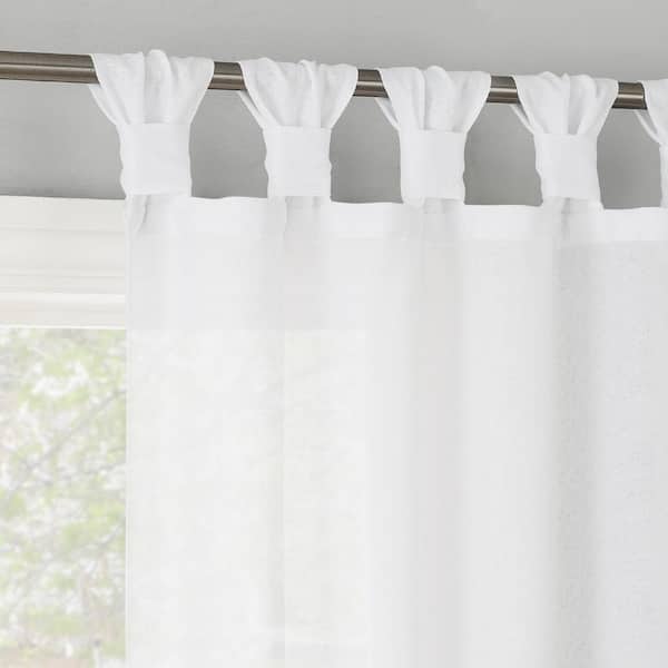 No. 918 Hathaway Twist Tab White Polyester 40 in. W x 84 in. L Tab Top Light Filtering Curtain (Single Panel)