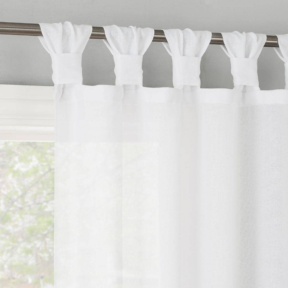 White Polyester Light-Filtering Tab Top Curtain Panel, 40" x 96"
