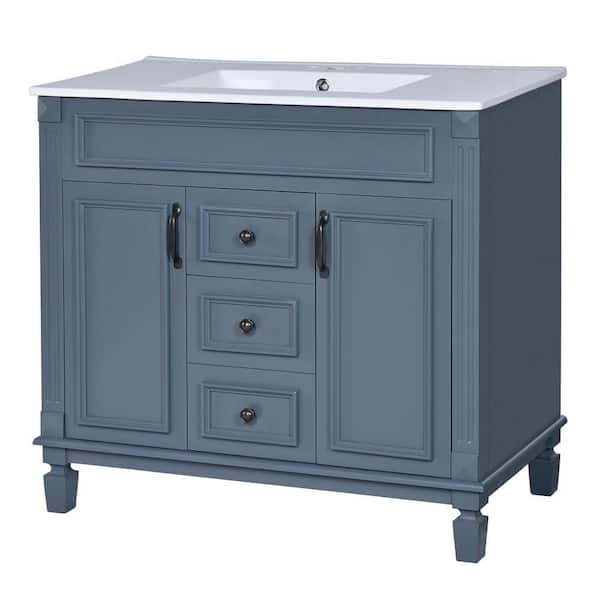 Xuanlur 36 in. Wood Bathroom Vanity, Blue Bathroom Storage Cabinet