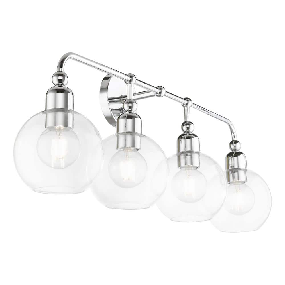 Elegant Polished Chrome 4-Light Vanity with Clear Glass Shades