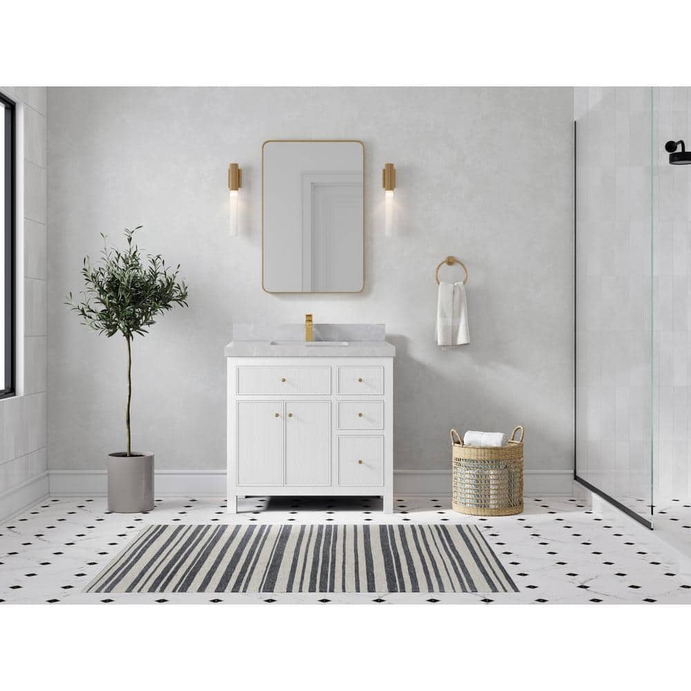 Sonoma 36" White Single Bathroom Vanity with Pearl Gray Quartz Top