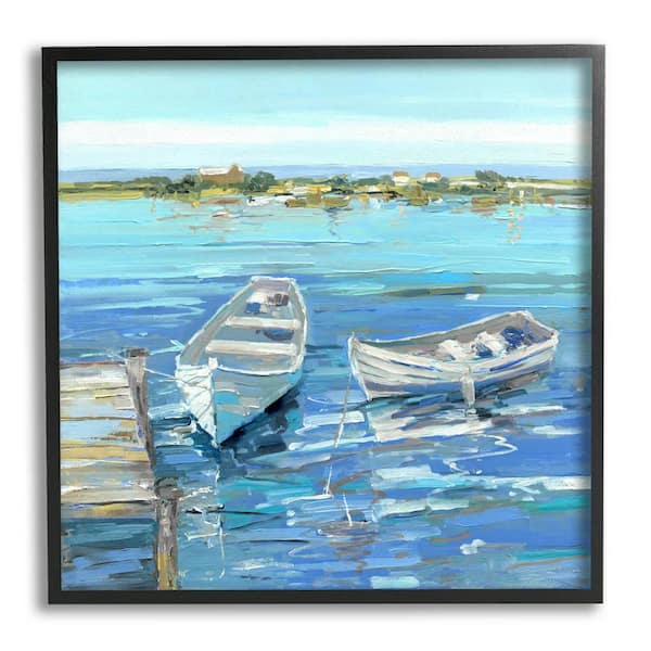 The Stupell Home Decor Collection Serene Rowboats Ocean Dock Design By Sally Swatland Framed Nature Art Print 17 in. x 17 in.