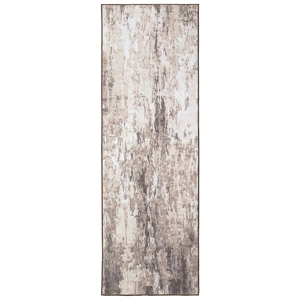 Brown 2 ft. x 6 ft. Modern Abstract Decorative Area Rug Polyester