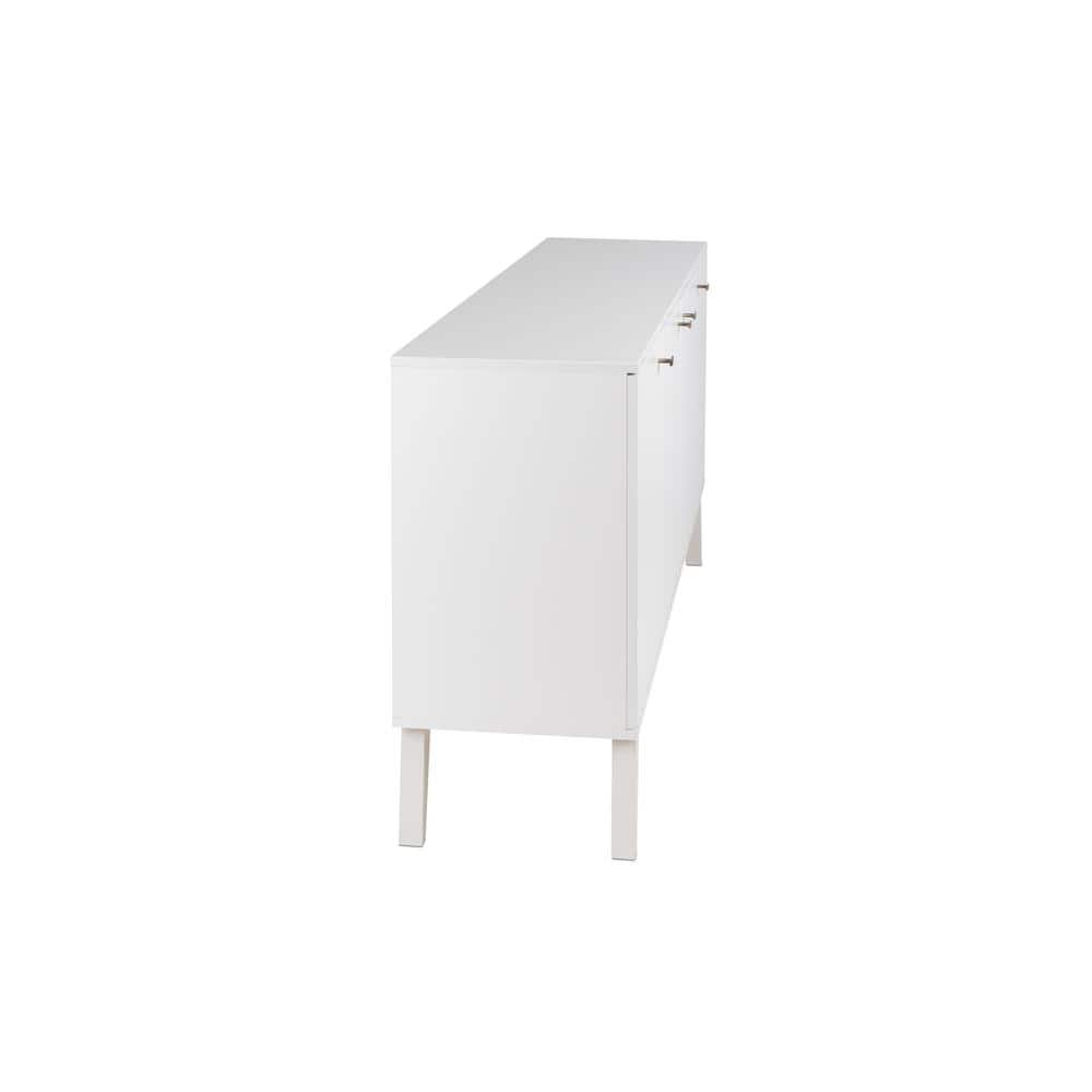 Milo Mid-Century Modern White 4-Door Buffet with Brass Knobs