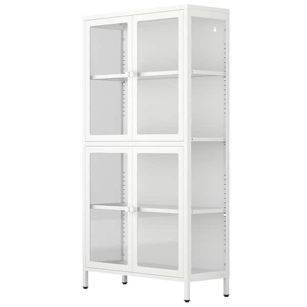Unbranded White Mint Green 4-Shelf Steel Pantry Organizer with Glass Door
