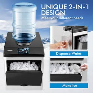 2-in-1 48 lbs./24-Hour Stainless Steel Countertop Portable Ice Maker Water Dispenser with Scoop in Silver