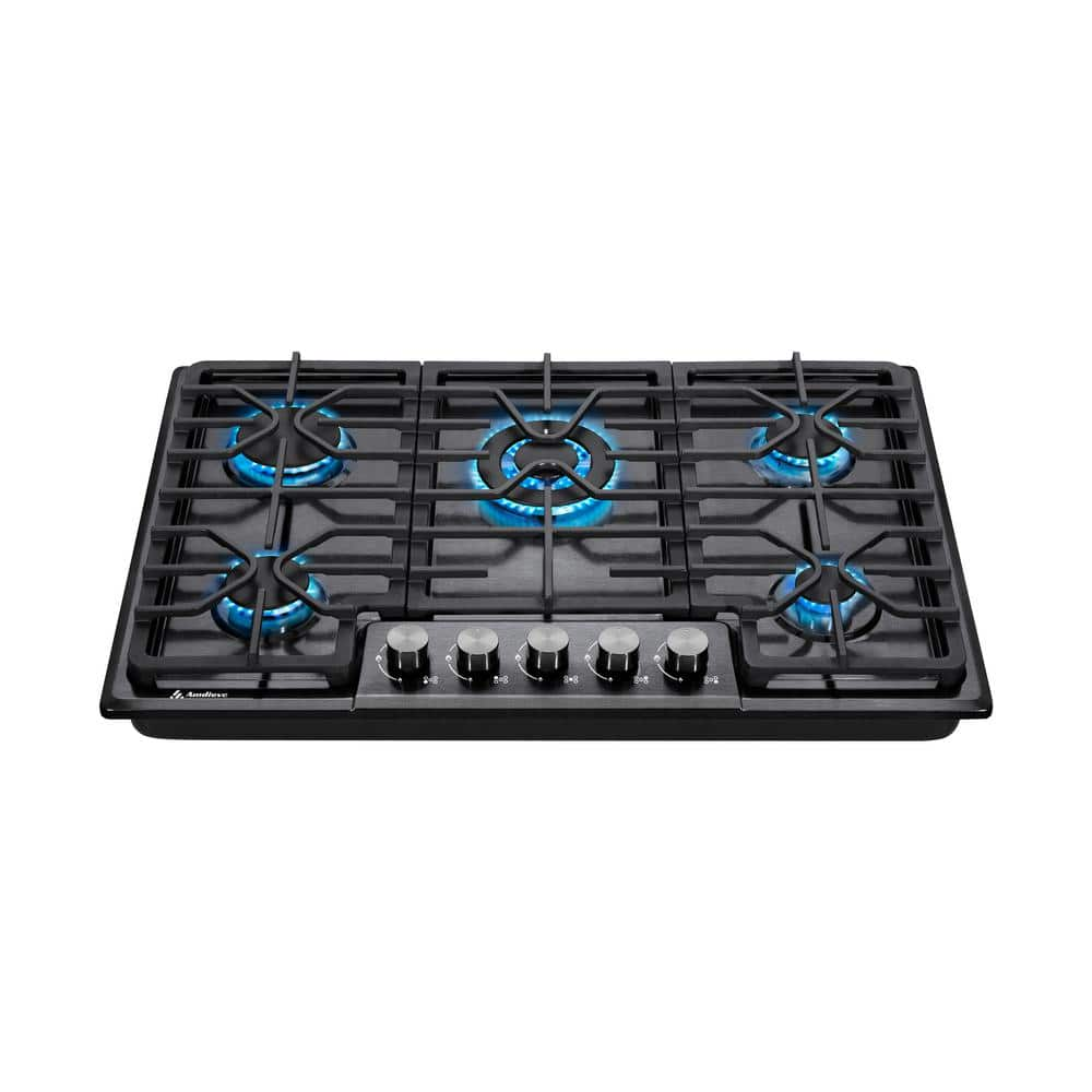 JEREMY CASS 30 in. 5-Burners Recessed Gas Cooktop in Black Stainless Steel with Thermocouple Protection