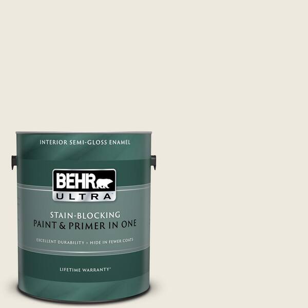 BEHR ULTRA 1 gal. #UL150-9 Pillar White Semi-Gloss Enamel Interior Paint and Primer in One