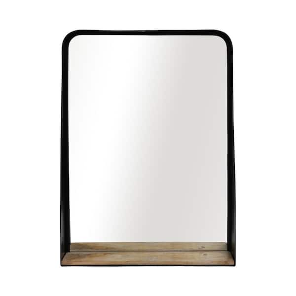 Black 22 in. x 30 in. Modern Rectangle Wood With Shelf Framed Mirror