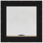 24 in. x 24 in. W-2500 Series Black Painted Clad Wood Awning Window w/ Natural Interior and Screen