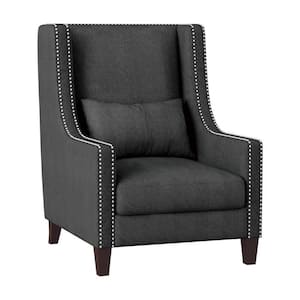 Gray and Brown Polyester Armchair with High Back and 1 Lumbar Pillow
