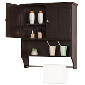 23.6 in. W x 7.9 in. D x 27.6 in. H Wall Mounted Bath Storage Cabinet with Shelves and Towels Bar in Espresso