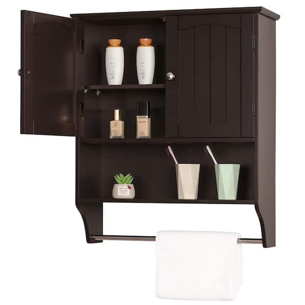 Cubilan 23.6 in. W x 7.9 in. D x 27.6 in. H Wall Mounted Bath Storage Cabinet with Shelves and Towels Bar in Espresso