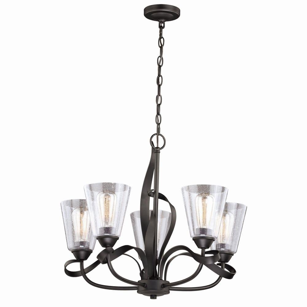Cinta Oil Rubbed Bronze 5-Light Chandelier with Clear Seeded Glass