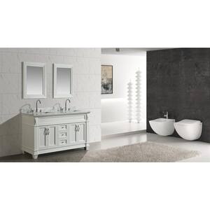 Hudson 61 in. W x 22 in. D x 34 in. H Vanity in White with Marble Vanity Top in Carrara White, Basin and Mirror