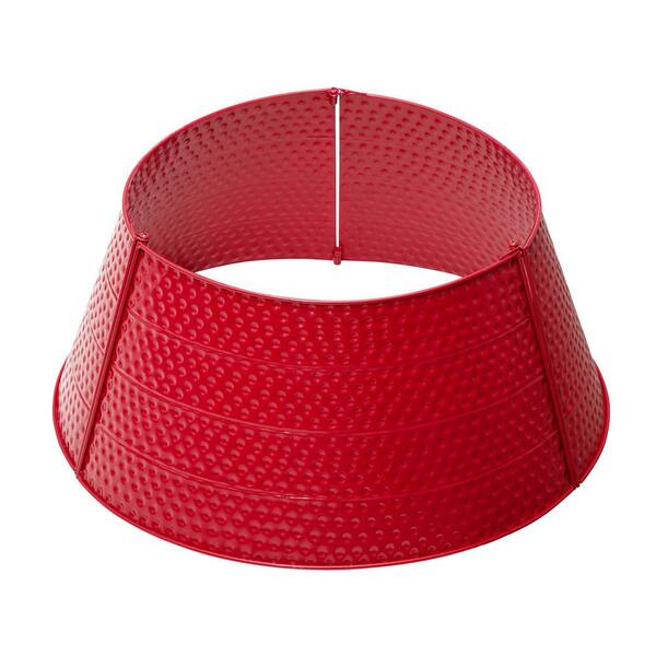 Glitzhome 22 in. D Red Hammered Metal Tree Collar (KD)