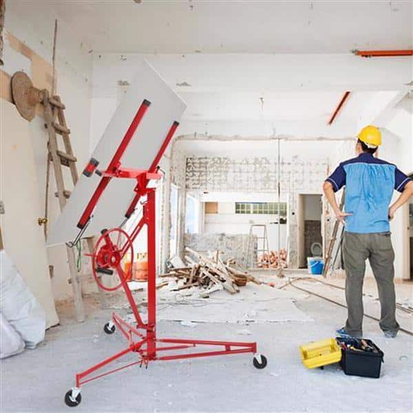 Unbranded - 16 ft. Heavy Duty Steel Drywall Lifter Panel Hoist Jack Rolling Caster Construction Lockable 150 lbs. Load Capacity