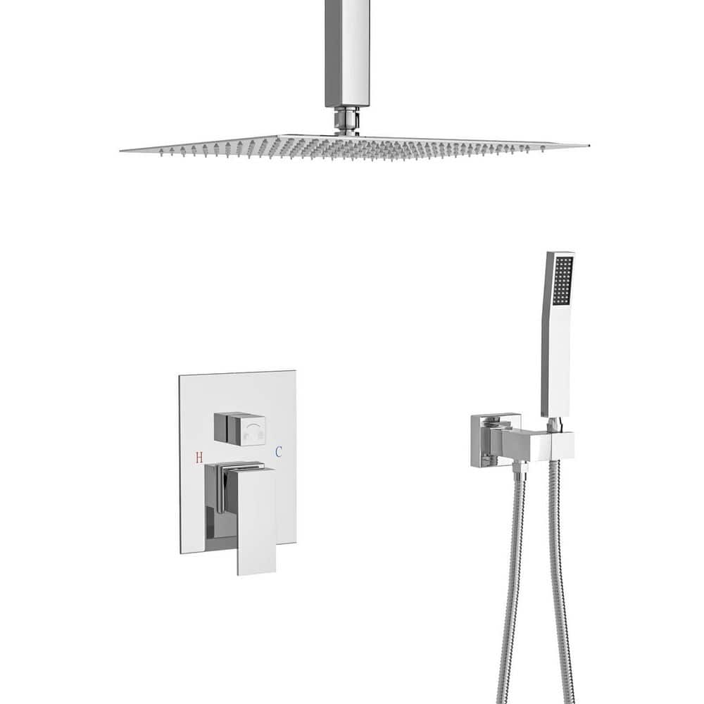 2-Spray Dual Ceiling Mount 10 in. Square Fixed and Handheld Shower Head 1.8 GPM Rain Shower Shower System in Chrome price history on PriceWatchPro