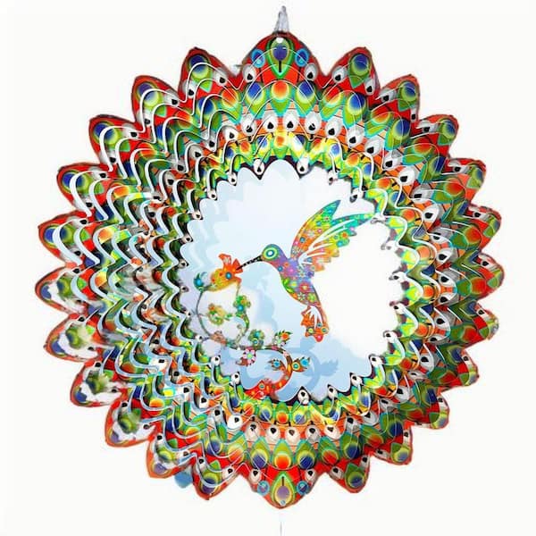 12 in. 3D Hummingbird Wind Spinner Hanging Bird Wind Catchers Kinetic Yard Art Ornaments Outdoor Wind Sculptures
