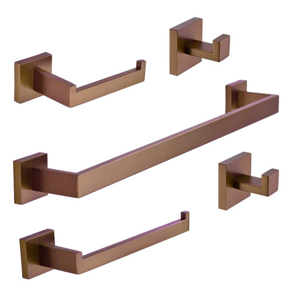 5-Piece Bathroom Hardware Set with Towel Bar, Towel Ring, Toilet Paper Holder, 2 Robe Hooks in Brushed Rose Gold price history on PriceWatchPro