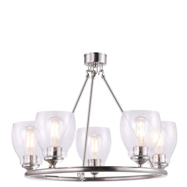 Minka Lavery Winsley 5-Light Brushed Nickel Candle Style Chandelier with Clear Seeded Glass Shades
