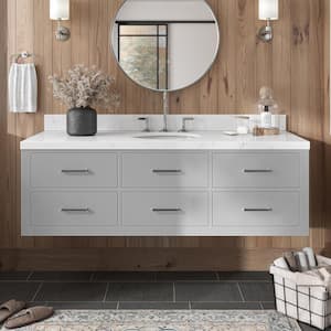 Hutton 60.25 in. W x 22 in. D x 19.6 in. H Single Sink Freestanding Bath Vanity in Grey with Carrara White Quartz Top