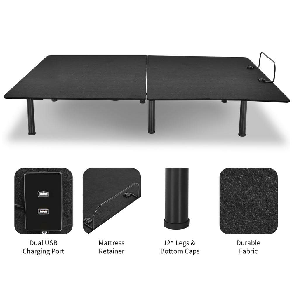 Queen Adjustable Black Metal Frame Bed Base with Remote Control