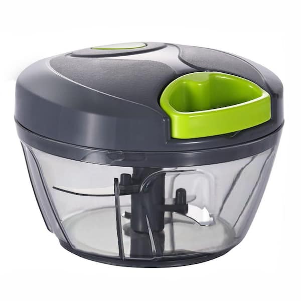 500ml Stainless Steel Manual Food Chopper w Pull String, Portable Hand Operated Vegetable Cutter for Onion, Garlic, Grey