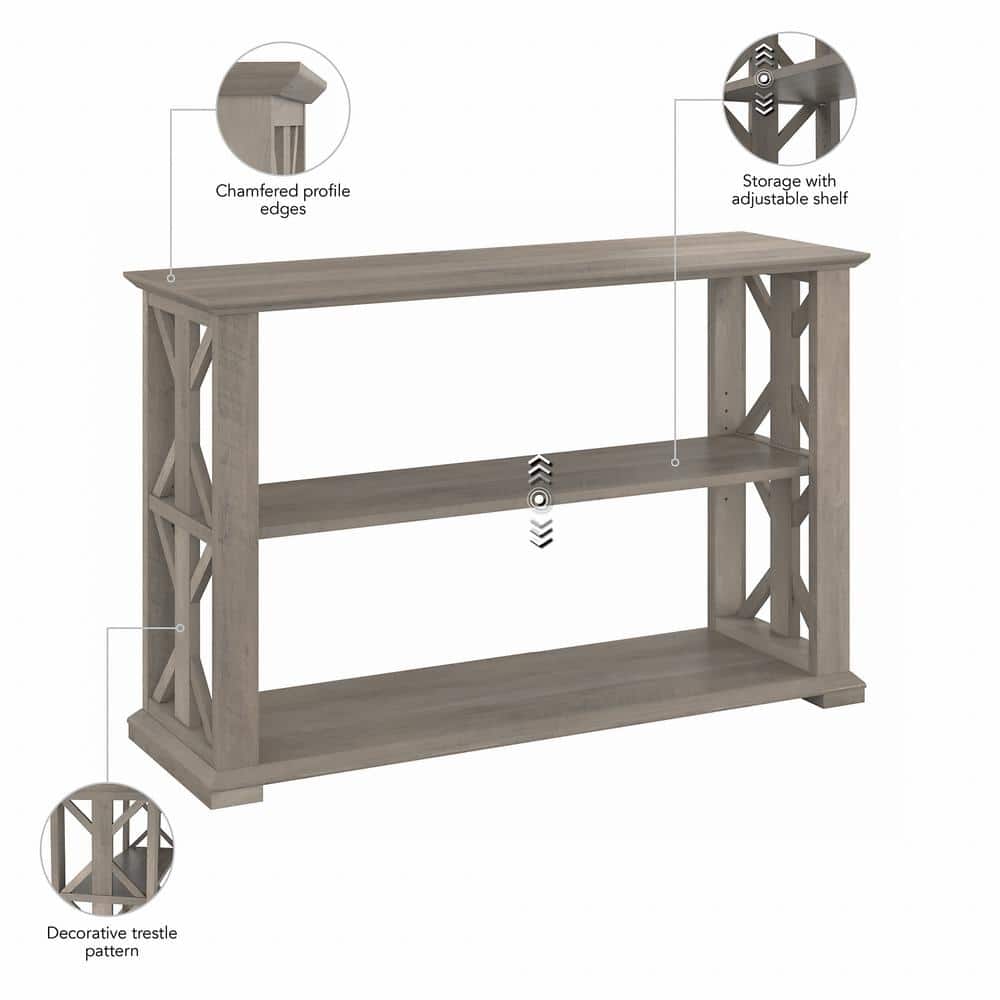 Gray Rectangular Wood Console Table with Storage Shelves