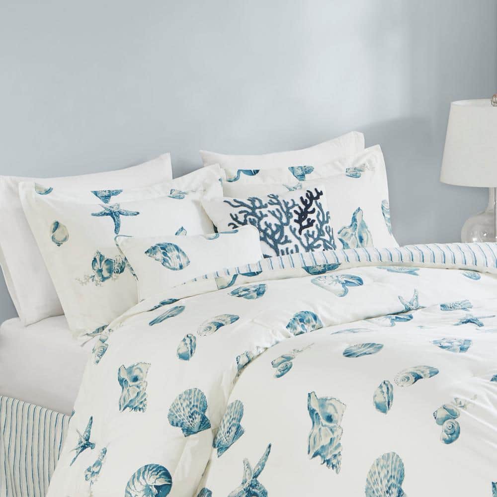Nautical Blue Cotton Reversible Queen Comforter Set