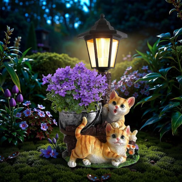 Solar Cat Garden Statue L0DS25NFQW - The Home Depot