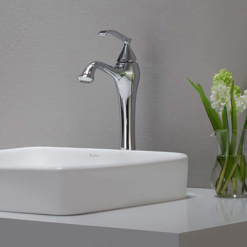 Elavo White Ceramic Square Semi-Recessed Bathroom Sink with Overflow