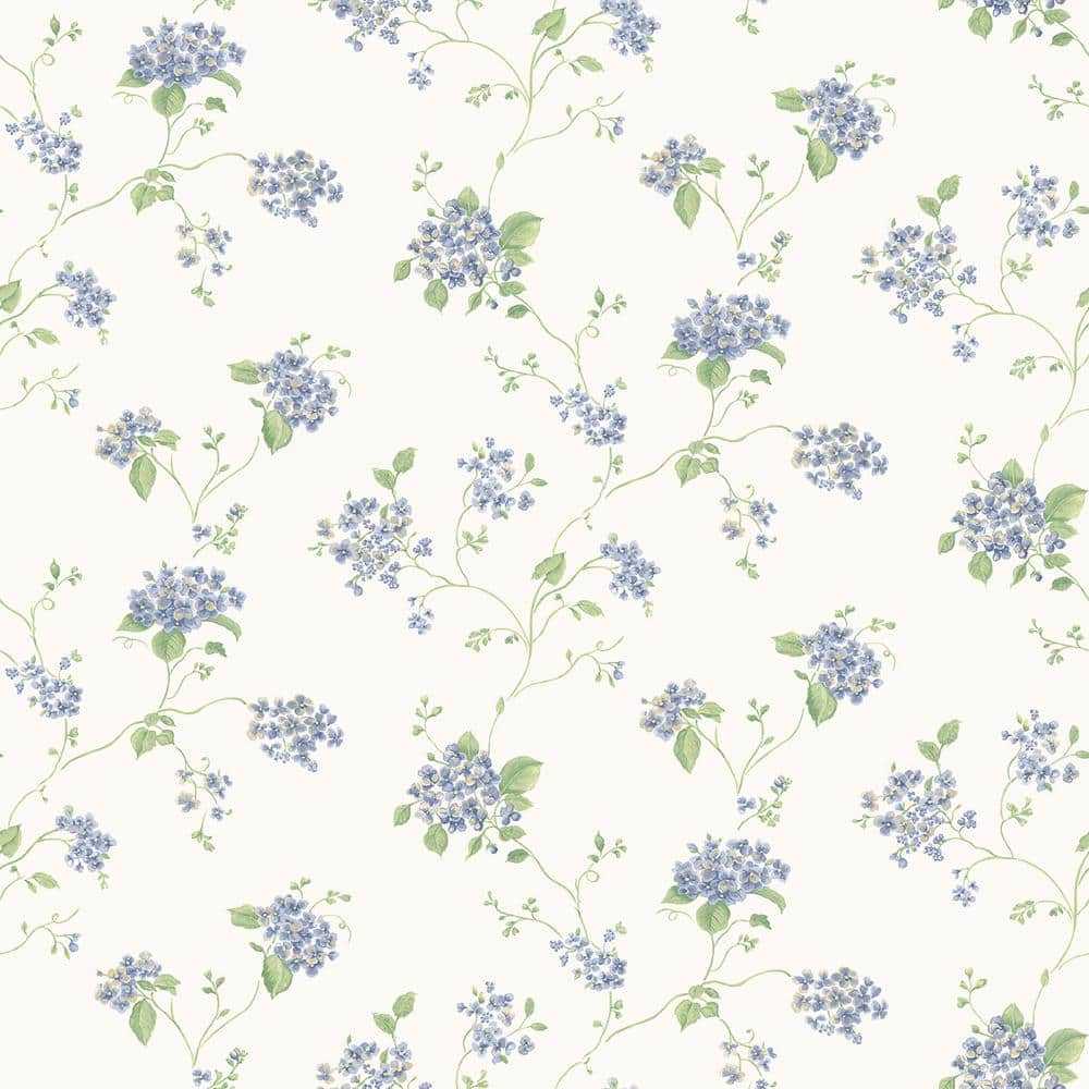 Indigo and Green Floral Trail Non-Pasted Wallpaper Roll