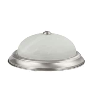 13 in. 2-Light Brushed Nickel Flush Mount with White Alabaster Glass