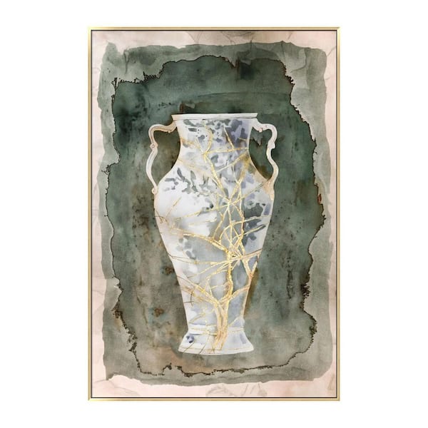 Miscool Avex 1-Piece Framed Art Print 47.2 in. x 31.5 in. Hand-Painted Canvas Artwork with Vintage Amphora Vase Design