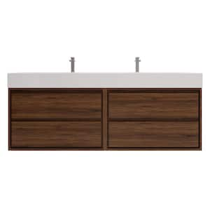 Saggie 71 in. W. x 20 in. D x 28 in. H Double Sink Floating Bath Double Vanity in Rosewood with White Acrylic Top