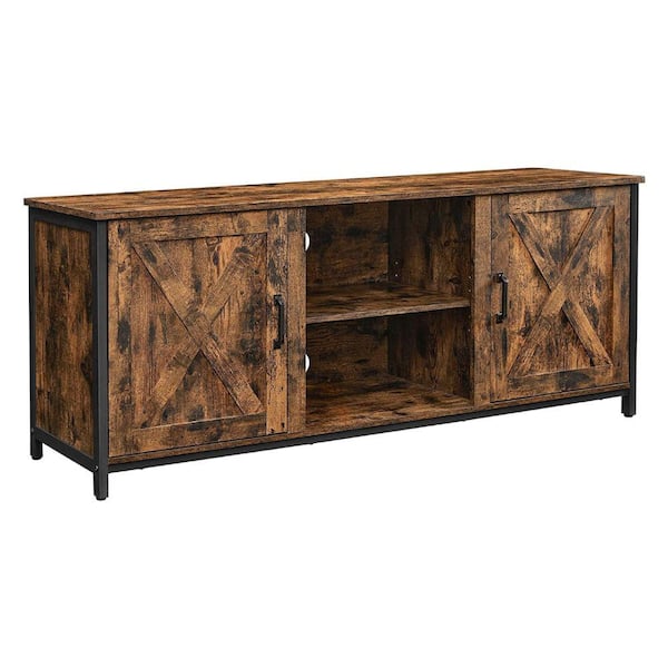 Benjara 15.7 in. Rustic Brown Barn Door Adjustable Shelves Wood TV Stand Fits Up to 40 in. TV