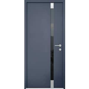 32 in. x 80 in. Left-Hand/Inswing Tinted Glass Gray Graphite Steel Prehung Front Door with Hardware