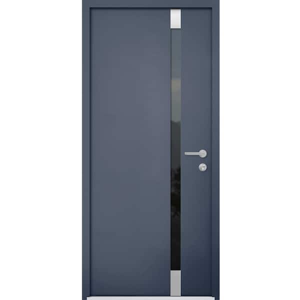 VDOMDOORS 32 in. x 80 in. Left-Hand/Inswing Tinted Glass Gray Graphite Steel Prehung Front Door with Hardware