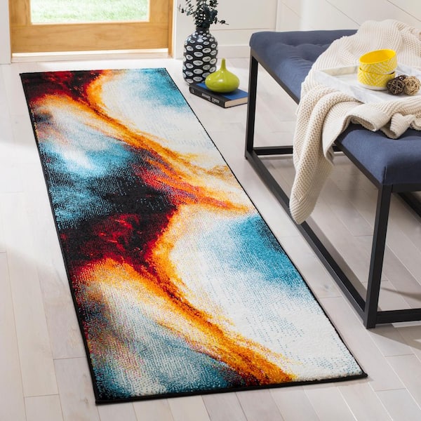 Gala ft. xy 2 ft. x 12 ft. Orange/Multi Abstract Runner Rug